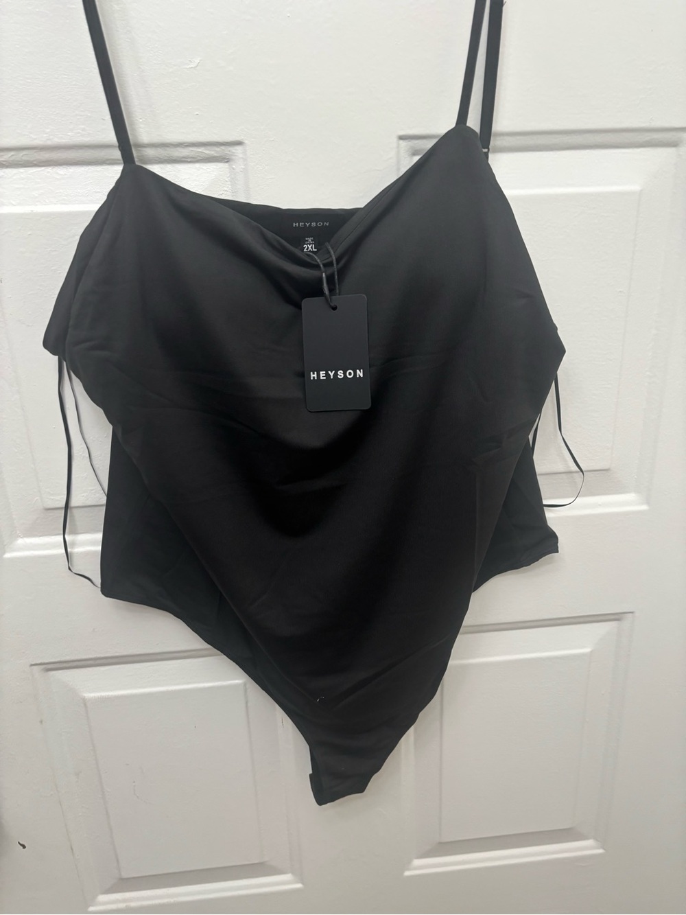 HEYSON Black Draped Cowl Neck Bodysuit